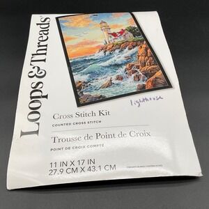Loops & Threads Lighthouse Cross Stitch Kit Coastal Scene 18ct Aida Needlework